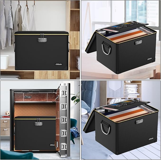 Fireproof Document Box with Fireproof Zipper,Hard Case Fireproof File Box with Lock,Insulated Non-Foldable Fireproof File Cab
