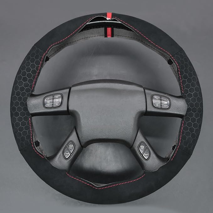 MEWANT Hand Stitched Steering Wheel Cover for Chevy Silverado 1500 2003-2006 Black Hive Embossed Athsuede Steering Wrap