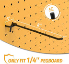 HUHOLE 25 Pack Black Pegboard Hooks 8 Inch – Heavy Duty Metal L-Hooks for 1/4" Peg Board – Garage Tool Organizer, Retail Disp