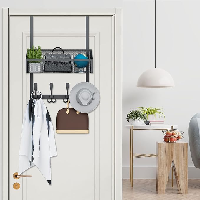 Kaiferty Over The Door Hooks Organizer, Coat Rack Over The Door Storage Hanger Towel Rack, Back of Door Storage Organizer for