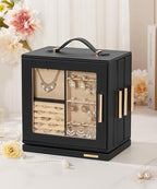 Homde Jewelry Box for Women Large: Rotating Organizer for Ring Earring Necklace Bracelet - 7 Drawers Storage for Dresser (Bla
