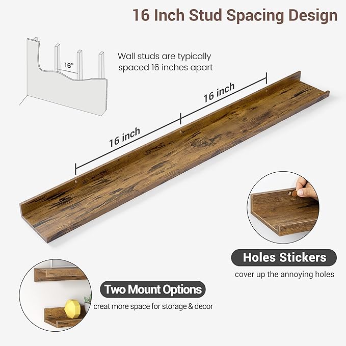 Axeman 48 Inch Floating Shelves | Brown Picture Ledge Shelf Set of 3 | Rustic Brown Wood Wall Shelves with Lip | 48" Picture 