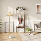 HOOBRO Blanket Ladder, 5 Tier Bamboo Ladder Shelf, Blanket Ladders for Living Room and Bedroom, Farmhouse Blanket Holder Rack