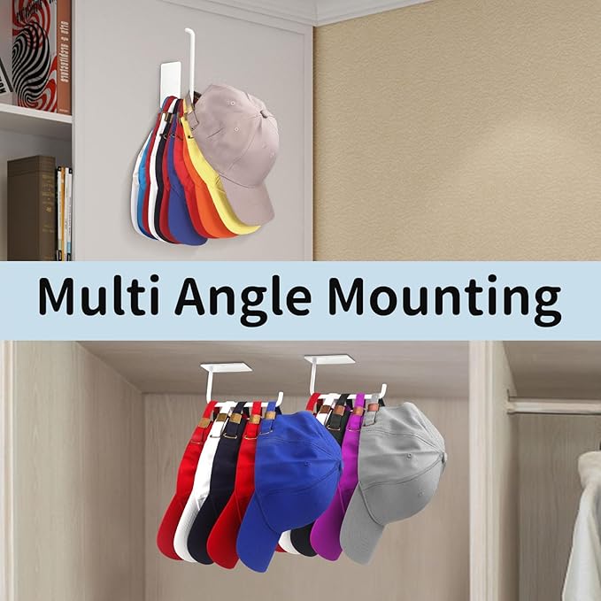 Hat Racks for Baseball Caps 2 Pack, Stainless Steel Adhesive Hat Hanger Hooks Holder for Wall, Multi-Purpose Strong Hook Orga