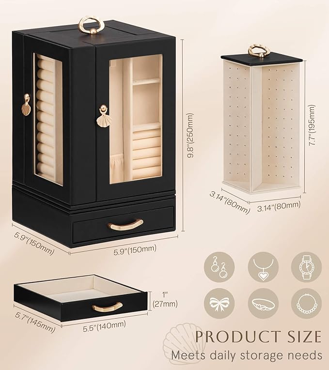 Enthralite Jewelry Box large for Dresser: Women Necklace Ring Storage Organizer with Compartments - Elegant Earring Holder Di