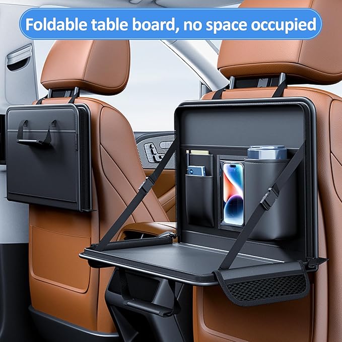 Leather Car Steering Wheel Tray, Car Food Table Tray Multifunctional Laptop Desk, Back Seat Headrest Table for Eating Food Drink and Writing Laptop Work