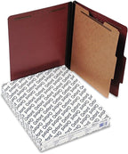 Pendaflex Pressboard Classification File Folders, 1 Divider, 2" Embedded Fasteners, 2/5 Tab Cut, Letter Size, Red, Box of 10 