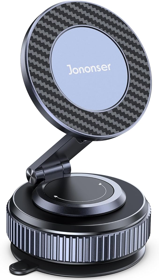 Suction Phone Mount for Car Dashboard/Windshield - 360°Adjustable Magnetic Phone Holder for Car, Foldable Car Phone Holder for iPhone 17/16/15/14/13/12 Series (Carbon Fiber & Aluminum Alloy)