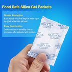 Moisture Absorbers - 100 Gram 12 Packs Silica Gel Packets, Desiccant Packs for Storage, Food Safe Desiccant for Foods, 3D