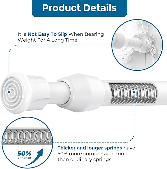 AIZESI 6PCS Tension Curtain Rod 16 to 28 Inch White No Drilling Adjustable Spring Curtain Rods for Window, Doorway, Closet, K