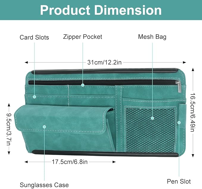 Sun Visor Organizer, Multi-Pocket Auto Visor Organizer for Car, SUV and Truck, Card Holder Glasses Holder for Car Interior Accessories Car Organizers And Storage, Blue