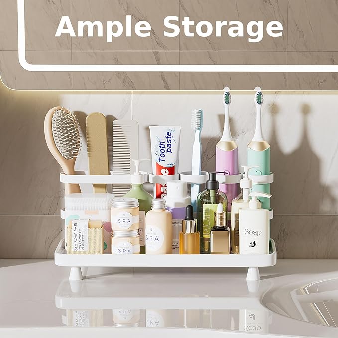 YOOLENS Electric Toothbrush Holder for Bathroom Countertop 5 Metal Slots Toothpaste Razor Mouthwash Organizer, White