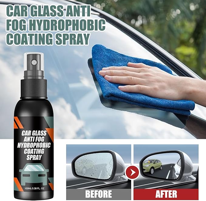 Car Glass Anti-Fog Hydrophobic Coating Spray, 3.38 FL OZ, Water Repellent, Self-Cleaning for Windshield and Mirrors