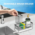 Cisily Sponge Holder for Kitchen Sink, Sink Caddy Organizer with High Brush Holder, Kitchen Countertop Organizers and Storage