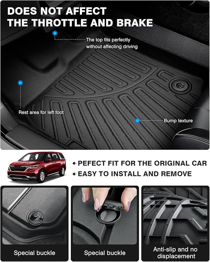 Powerty Floor Mats for 2022-2025 2026 Kia Carnival Gas Accessories All Weather Floor Liner 3D TPE 1st & 2nd Row Floor Mat Heavy-Duty Floor Liners (ONLY for 8 Seats, NOT for Prestige & Hybrid Models)