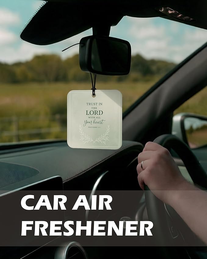 Sage Green Christian Square Citrus Car Air Freshener 4 Pcs, Green Coquette Bow Religious Hanging Air Freshener for Cars Bathr