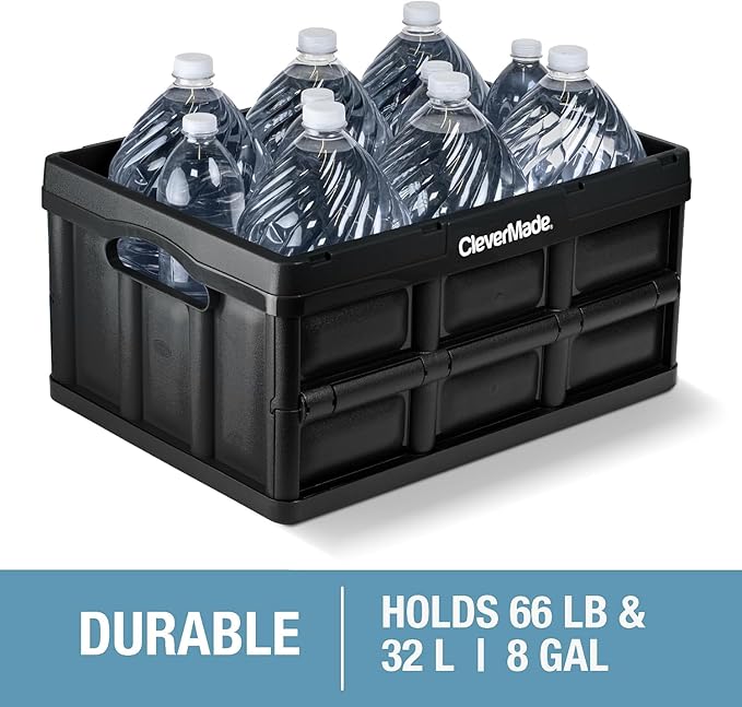 CleverMade Collapsible Storage Bins 32L 3 Pack – Heavy Duty Foldable Storage Bins with Built-In Handles for Garage Storage an