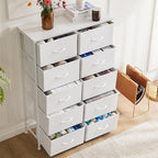 DUMOS Dresser for Bedroom, 10 Storage Drawers, Wide Fabric Closet Chests Organizer Tower Furniture with Wooden Top Metal Fram