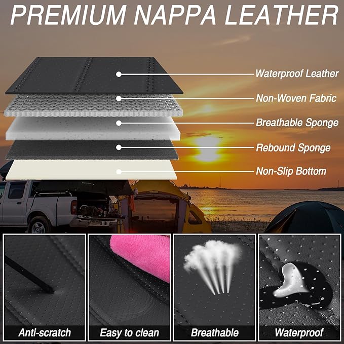Seat Covers Custom Fit for GMC Yukon XL 2000-2026, 7 Seat, Compatible Airbag Non-Slip Waterproof Leather Seat Cover, Luxury Interior Car Seat Covers Full Set with Pillow, Black Red