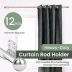 No Adhesive Heavy Duty Curtain Rod Holders with Wide Hook, 5X Stronger Than Adhesive Curtain Rod Hooks,Tension Curtain Rod Br