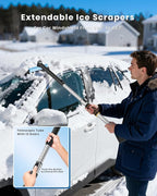 helloleiboo 43.7" Extendable Ice Scrapers for Car Windshield for 12 Adjustable Length Settings with Foam Grip and 360° Pivoting Brush Head Detachable Snow Brush for Truck SUV(Blue)