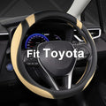 West Llama Customized Auto Car Steering Wheel Cover for Toyota Rav4 Corolla Camry Highlander (Black+Beige-Standard Size)