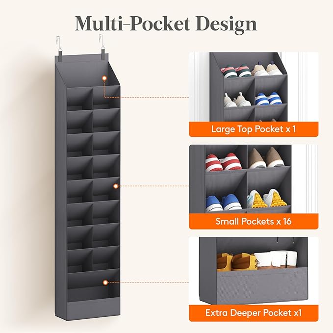 Lifewit 10 Tier Over the Door Shoe Organizer with 19 Large Deep Pockets, Fabric Hanging Shoes Shelf for Closet, Dorm Storage,