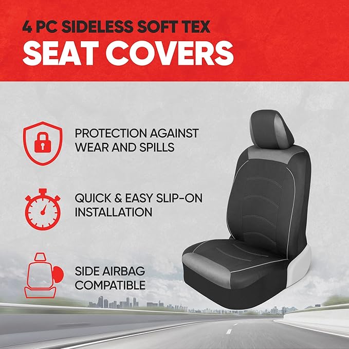 Motor Trend Black Cloth Car Seat Covers for Front Seats – Premium Automotive Bucket Seat Covers, Made for Vehicles with Remov