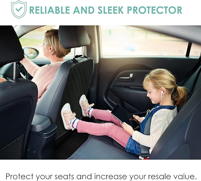 FH Group Faux Leather Auto Seat Back Kick Protectors –2 Pack Diamond Stitched Back Seat Protector for Driver and Passenger Se