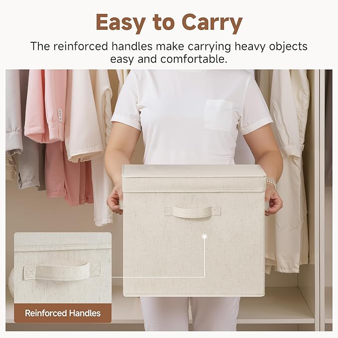 StorageWorks Fabric Storage Bins with Lids, Stackable Closet Storage Boxes with Handles, Decorative Storage Organizers, 15" x