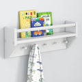 Max & Lily Wall Shelf with Pegs, 24 Inch Floating Bookshelf for Kids Room, Solid Wood Wall-Mounted Storage Shelf with Hooks f