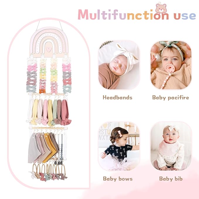 POVETIRE Headband Holder Bow Holder for Girls Hair Bows,Rainbow Hair Accessories Organizer Storage Wall Hanging Display for N