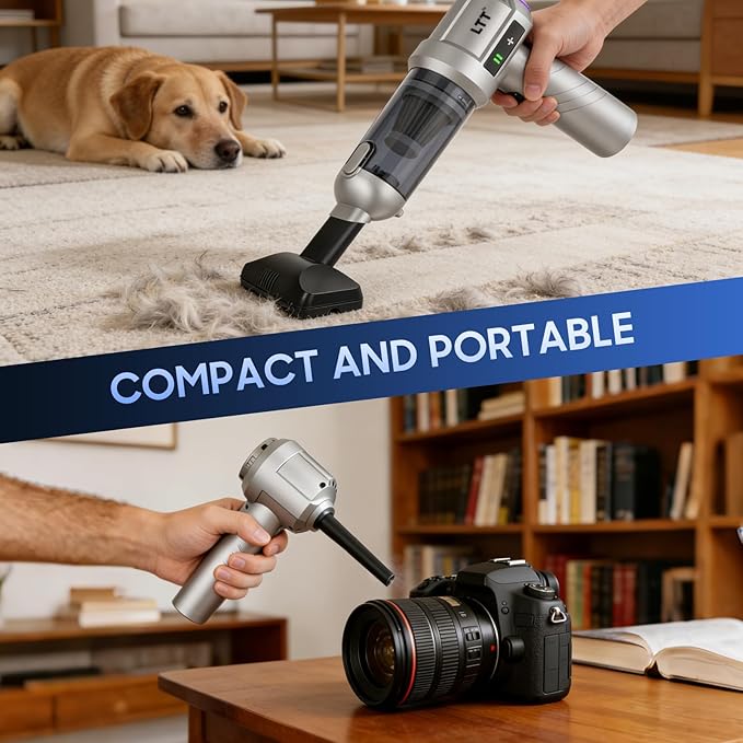 car Vacuum Portable Cordless, 18000PA Brushless Motor Hand Held Vacuum,Air Duster, 120W High Power Mini Vacuum Cleaner Foldab