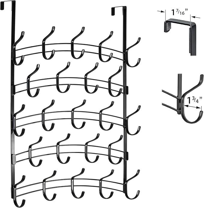 LYNK Professional® Home™ Over the Door Hooks - 46 Hook Over the Door Hanger - Over Door Coat Rack - Hanging Towels or Clothes