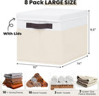 Large Closet Organizer Bins with Lids 8 Pack - Nursery Storage Baskets for Shelves Bedroom Dorm - Stackable RV Closet Organiz
