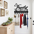Key Holder Wall Mount, Family is Everythings Sign, Key Holder Wall for Wall Decorative with 6 Hooks, Organizer Rack Hanger fo