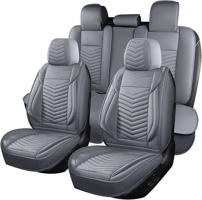Nappa Leather Car Seat Covers Full Set, Gray Car seat Protector 5 Seats, Waterproof Car Seat Cushion, Universal Automotive Se