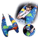 Car Seat Belt Pillow and Adjuster Kit for Kids, Travel Pillow Headrest Neck Support Cushion Seatbelt Cover and Safety Strap Protection Pad for Body Protector Rest (Dinosaurs)
