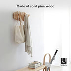 Umbra Picket Wall-Mounted Coat Rack Rail Hook with 5 Retractable Wood Pegs – Modern, Space-Saving Storage Organizer, Natural 