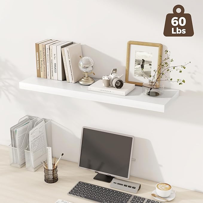Fun Memories 12 Deep Floating Shelves, 40W x 12D Floating Shelves for Wall Set of 2, Extra Deeper Hanging Wood Shelves for Wa