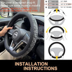 PINCTROT D Shaped Chenille Leather Steering Wheel Cover, Soft Mottled Colors, Sweat-Proof, Non-Slip Grip, All-Season Comfort,