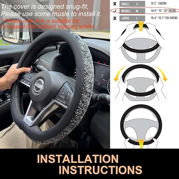 PINCTROT D Shaped Chenille Leather Steering Wheel Cover, Soft Mottled Colors, Sweat-Proof, Non-Slip Grip, All-Season Comfort,