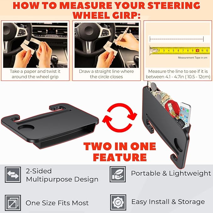 2 IN 1 Steering Wheel Tray with Car Seat Gap Filler Organizer | Car Food Eating Lunch Tray for Driver | Laptop Holder Office Desk | Between Seat Gap Storage Box - Car Gadgets & Roadtrip Essentials