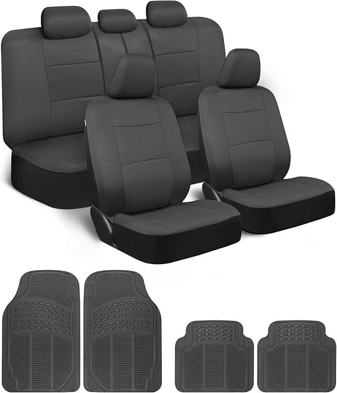 BDK PolyPro Car Seat Covers Full Set Combo with Front and Rear Waterproof All -Weather Car Floor Mats - Universal Fit Automot