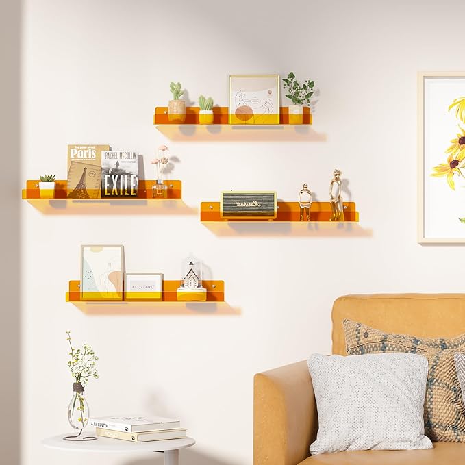 upsimples Acrylic Shelves for Wall Decor, 15" Display Shelf Perfume Organizer for Bathroom, Bedroom, Living Room, Floating Bo