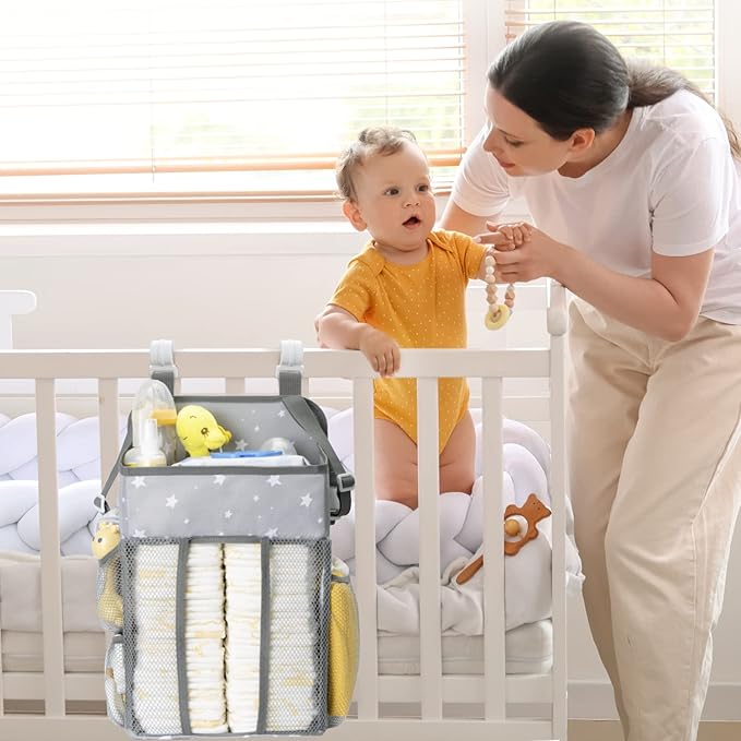 Maliton Changing Table Diaper Organizer - Baby Hanging Diaper Stacker Nursery Caddy Organizer for Cribs Playard Baby Essentia