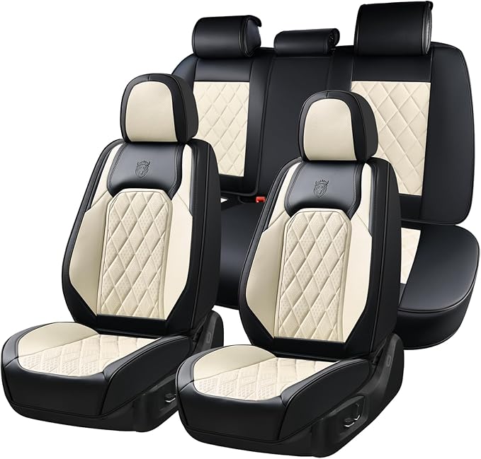Coverado Car Seat Covers Full Set, Faux Leather Seat Covers for Car, Waterproof Car Seat Protectors 5 Seats, Automotive Seat 