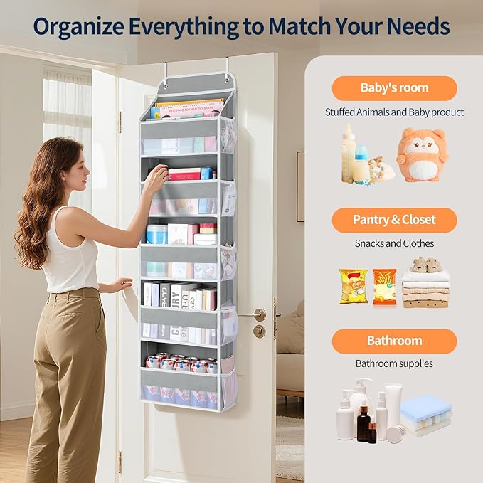 Yecaye Over The Door Organizer Storage, 5-Tier Heavy Duty Door Organizers Hanging with 10 Side Mesh Pockets, 44 lbs Load Capa