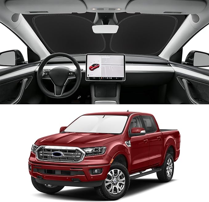 Custom Fit Windshield Sun Shade for Ford Ranger 2019-2026, Blocks UV & Heat, Front Window Sunshade Accessories, Easy Fold & Store Keep Your Car Cooler
