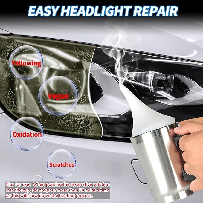 Headlight Restoration Kit, 800g Vapor Headlight Restoration Kit, Head Light Lens Restore Kit with 800g Repair Liquid for Repair Headlight Yellowing/Vague/Scratch/Oxidation